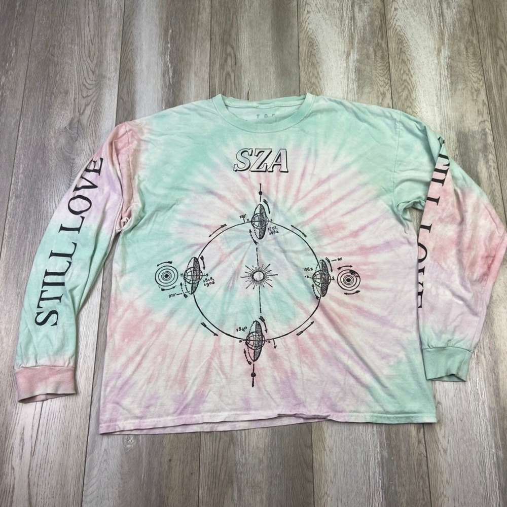 SZA SOS CTRL Still Love Shirt Womens L Blue Loose Tie Dye Long Sleeve Music Tour
